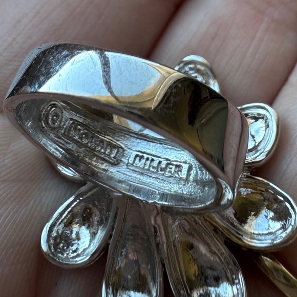 Vintage Nolan Miller Blue Stone Silver Tone Flower Petal Statement Ring Signed - Picture 8 of 12